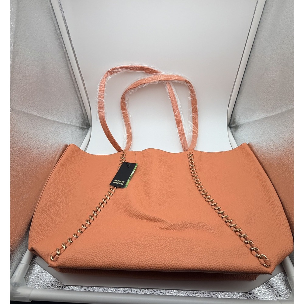 Badgley Mischka Women's Large Coral Decorative Chain Tote Vegan Leather